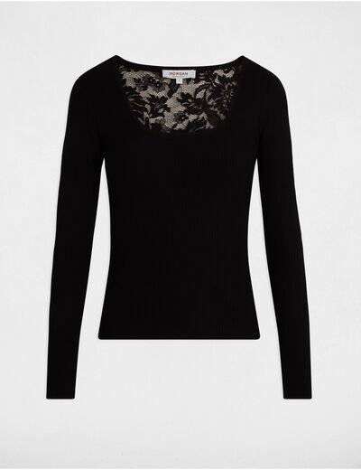 Pull manches longues noir femme