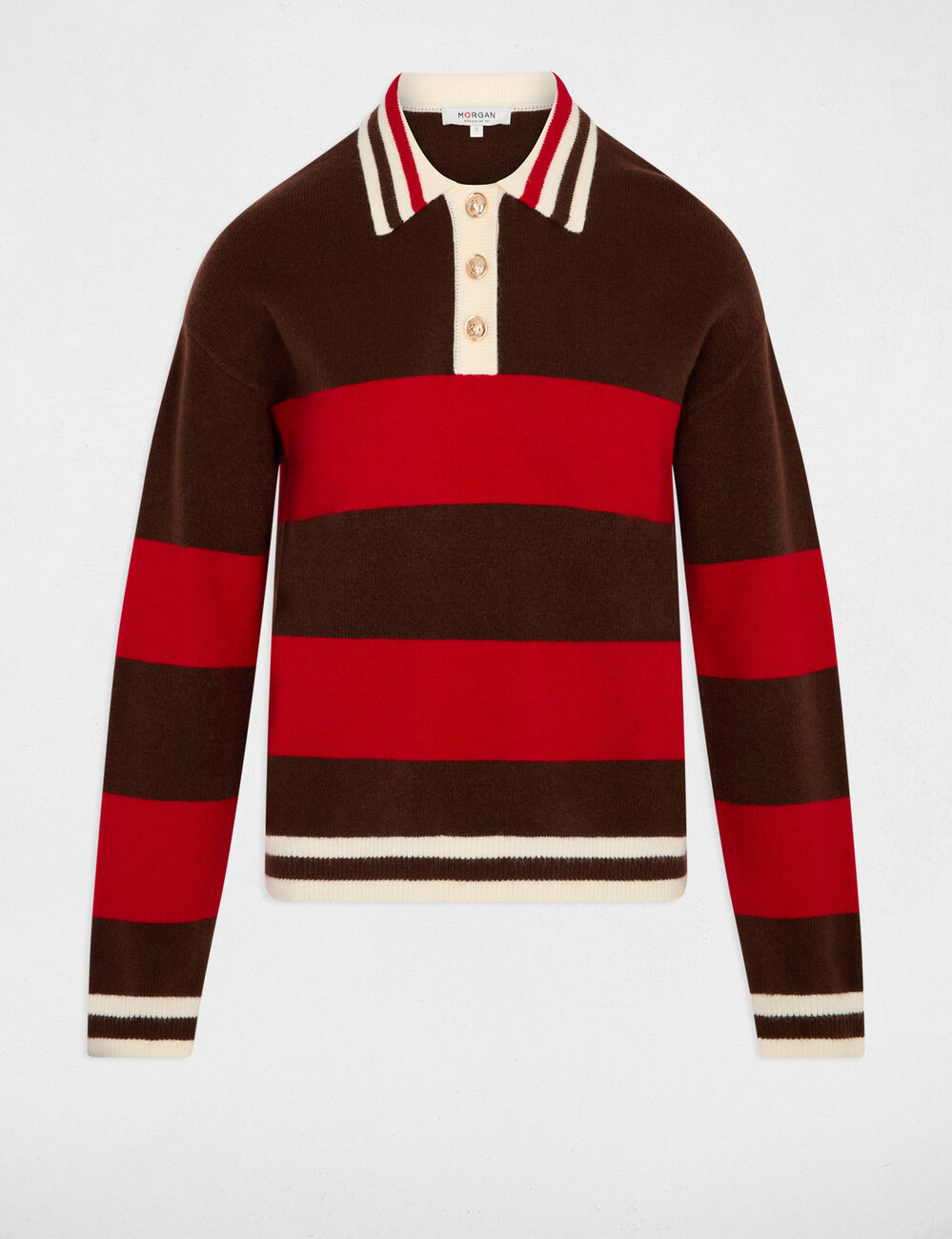Pull col &agrave; revers marron fonc&eacute; femme