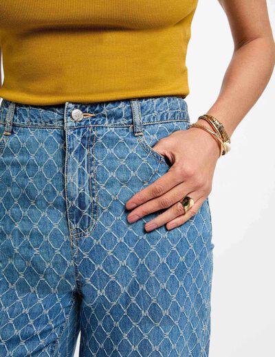 Jeans large imprimé denim stone femme