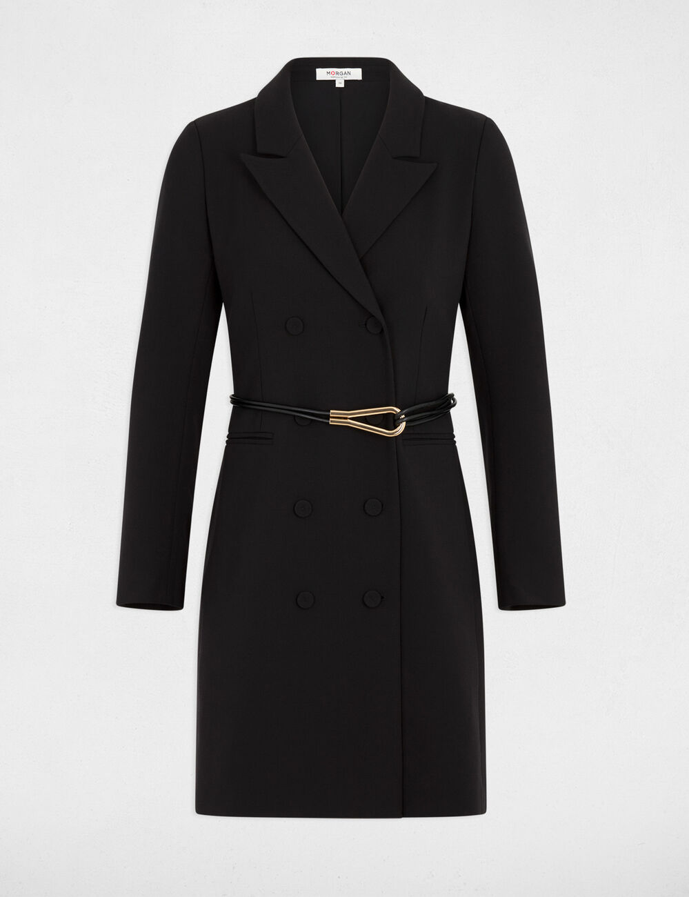Kurzes Kleid mit Reverskragen schwarz damen