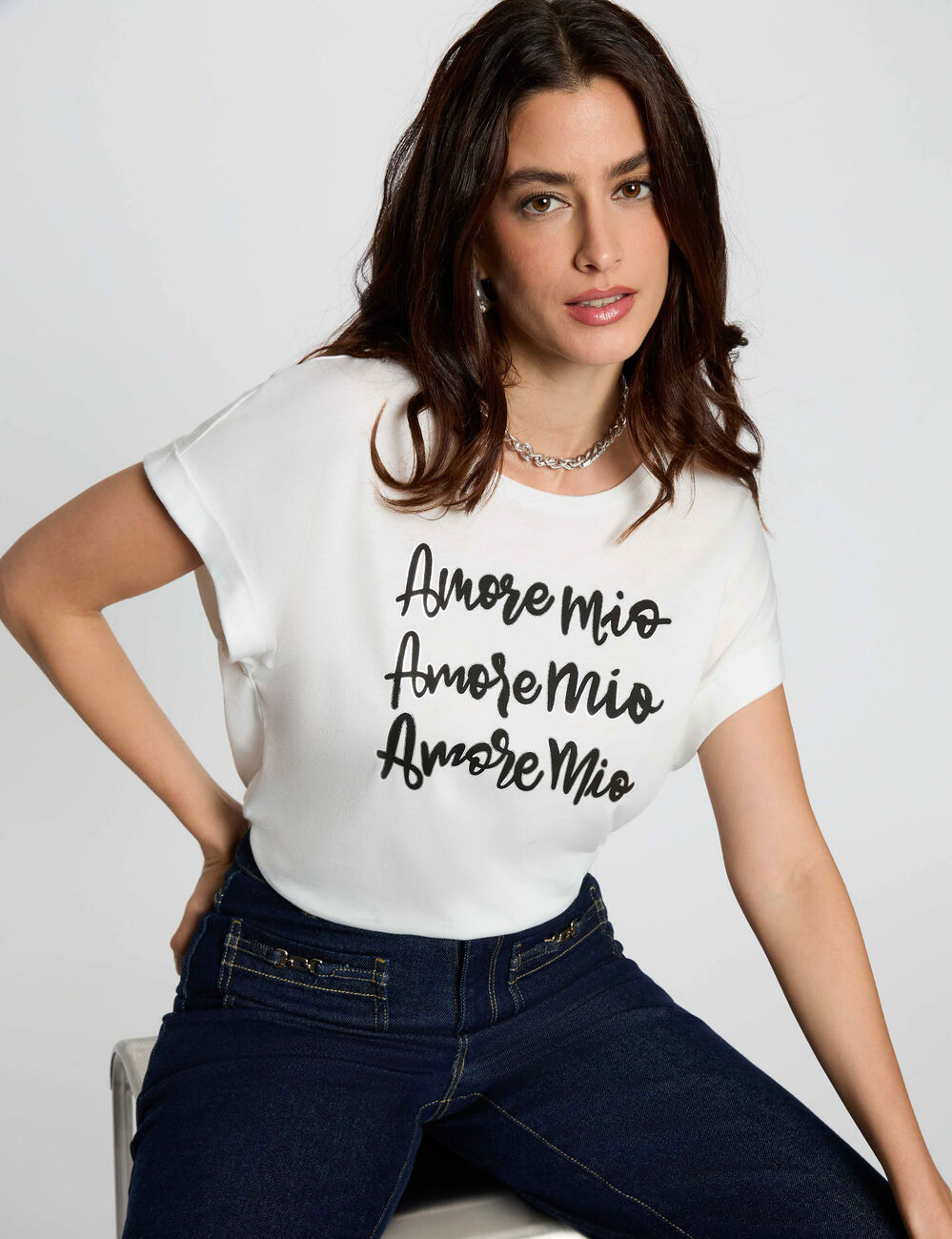 T-Shirt mit Rundhalsausschnitt weiss damen