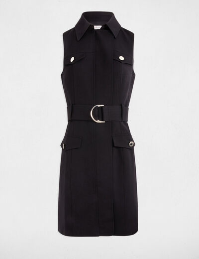 Kurzes tailliertes Kleid mit Gürtel schwarz damen