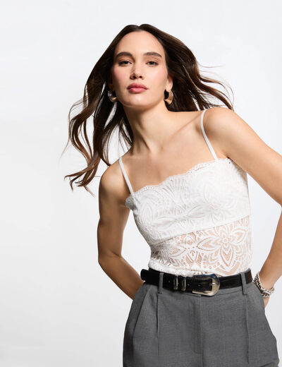 Tanktop mit schmalen Trägern elfenbein damen