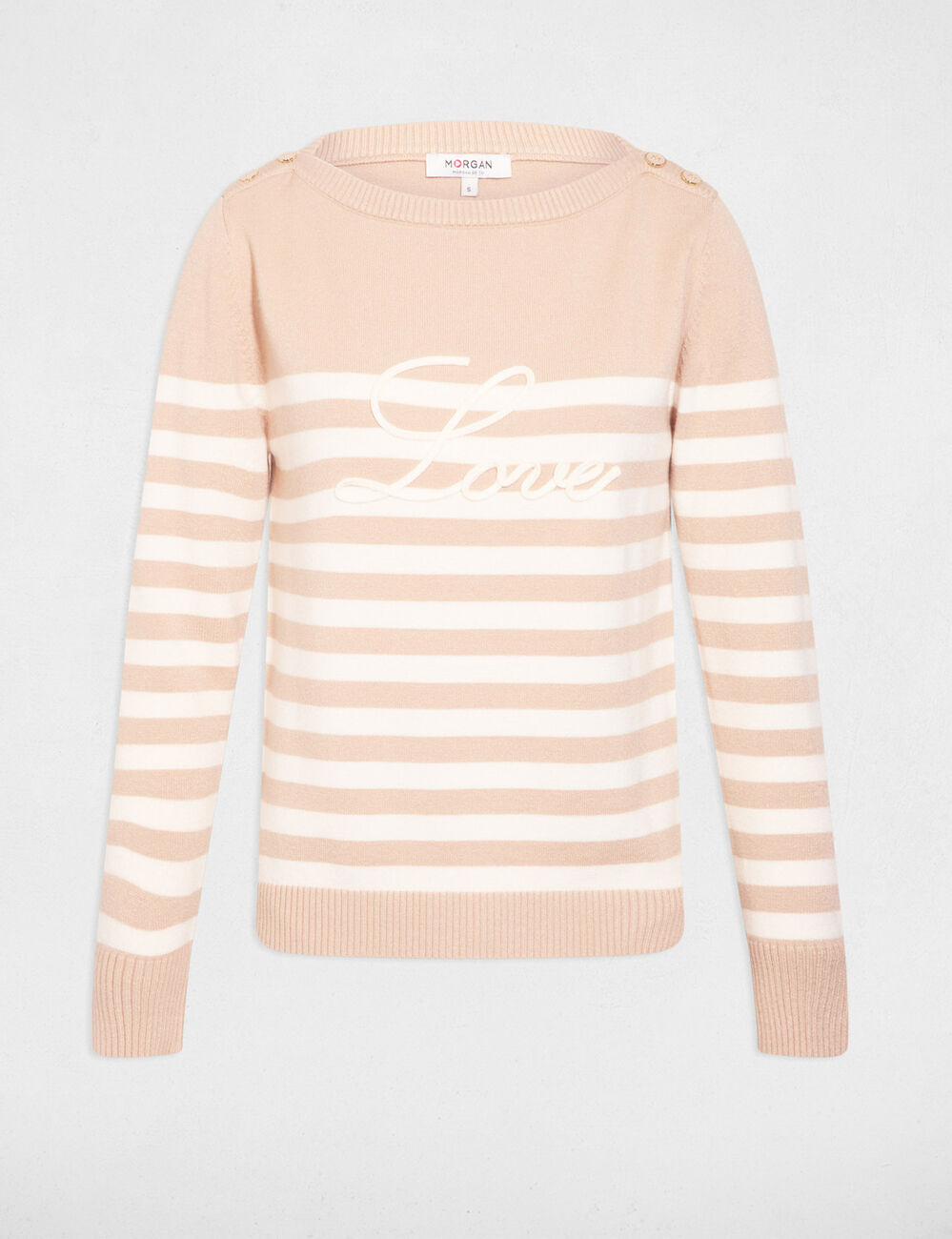 Gestreifter bestickter Pullover marron clair damen