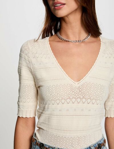 Kurzärmeliger Pullover elfenbein damen