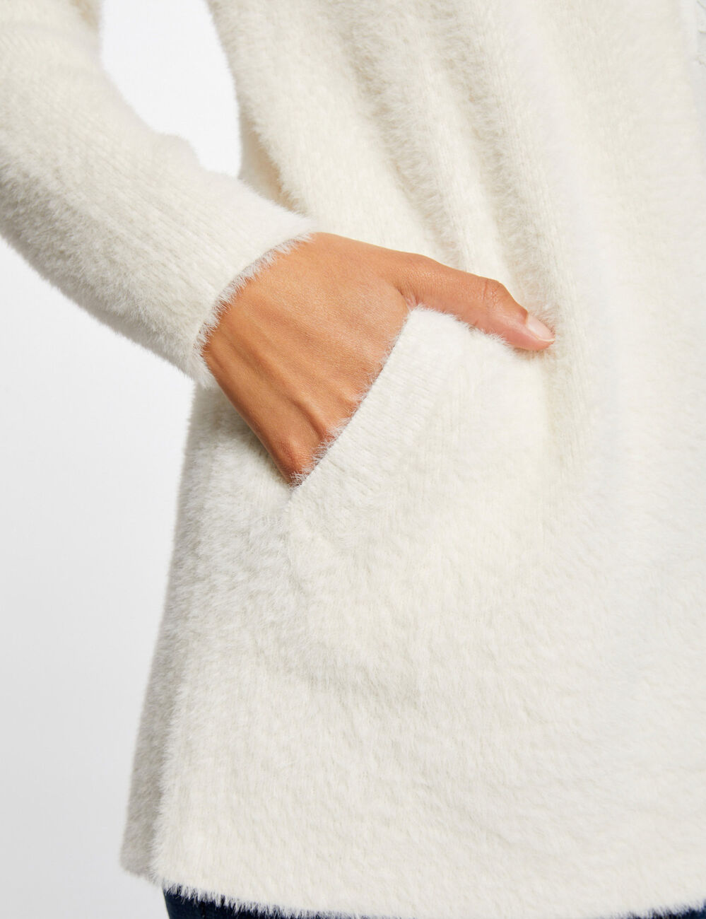 Lange Strickjacke mit flauschigem Strick elfenbein damen