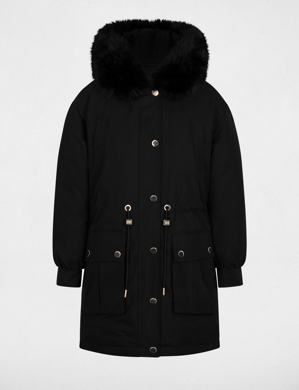 Parka mit Fellkragen schwarz damen