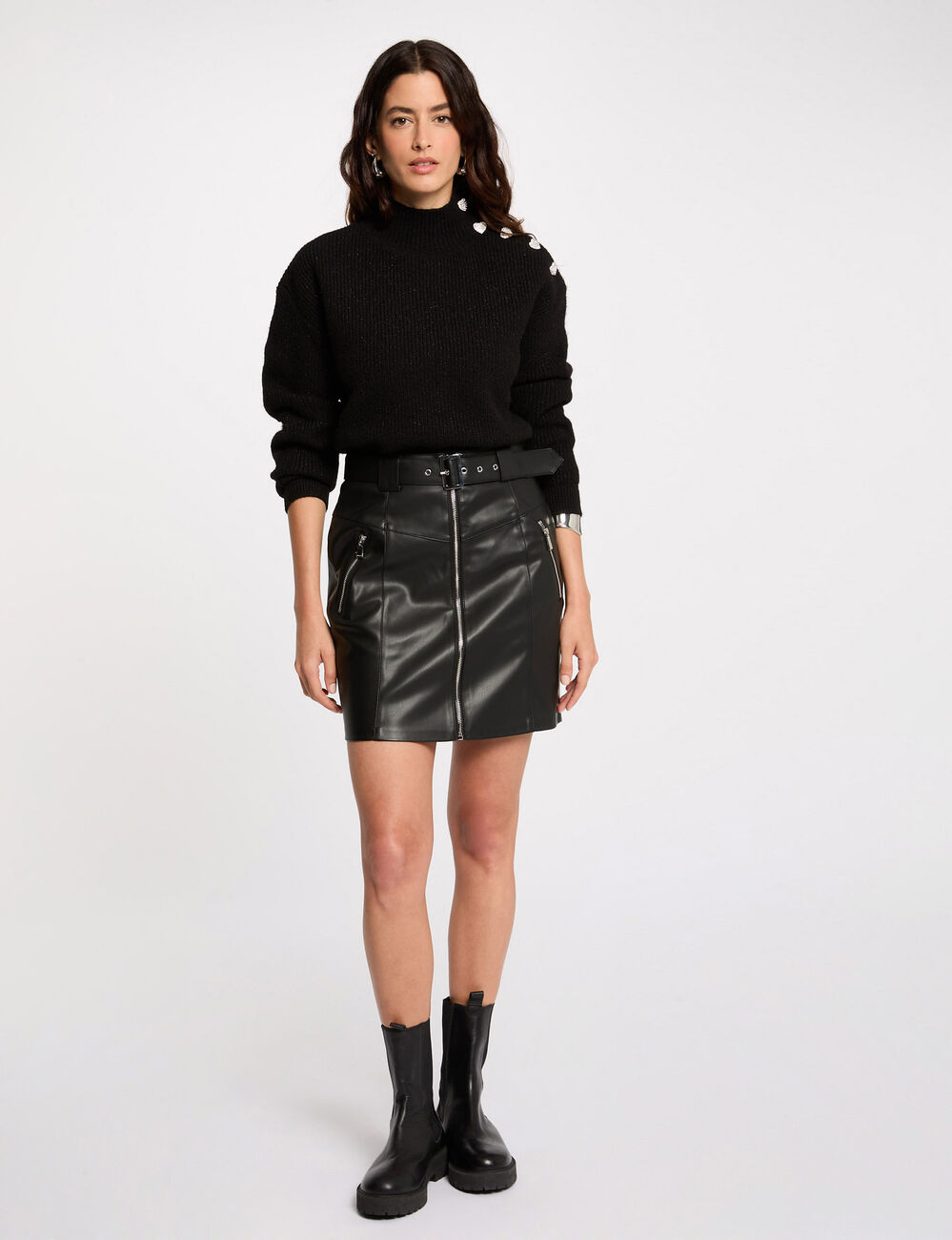 Jupe courte simili cuir noir femme