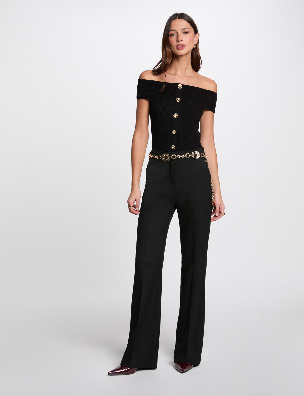 Pull col bardot noir femme