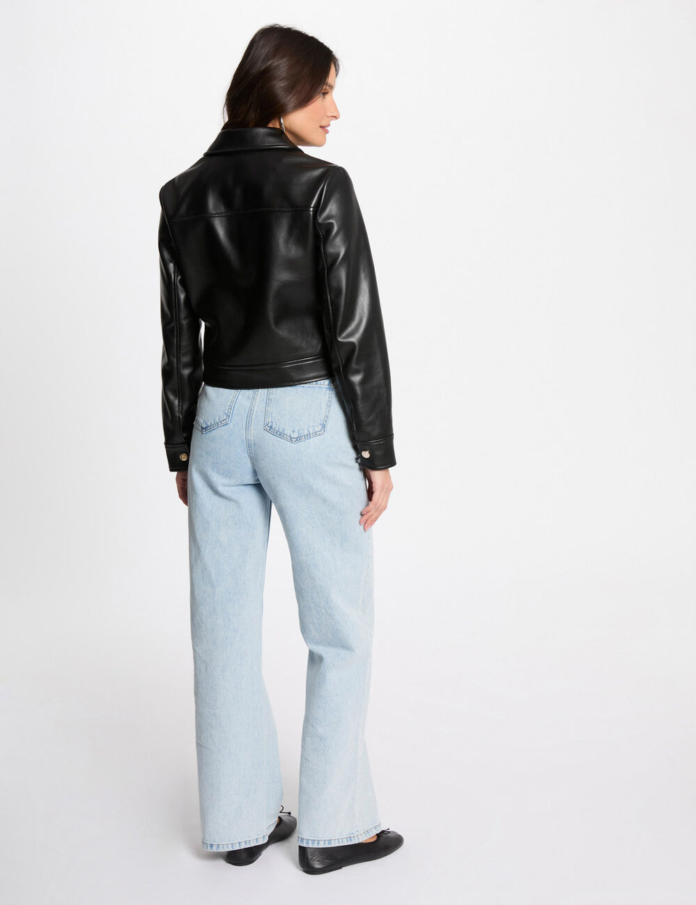 Blouson court simili cuir noir femme