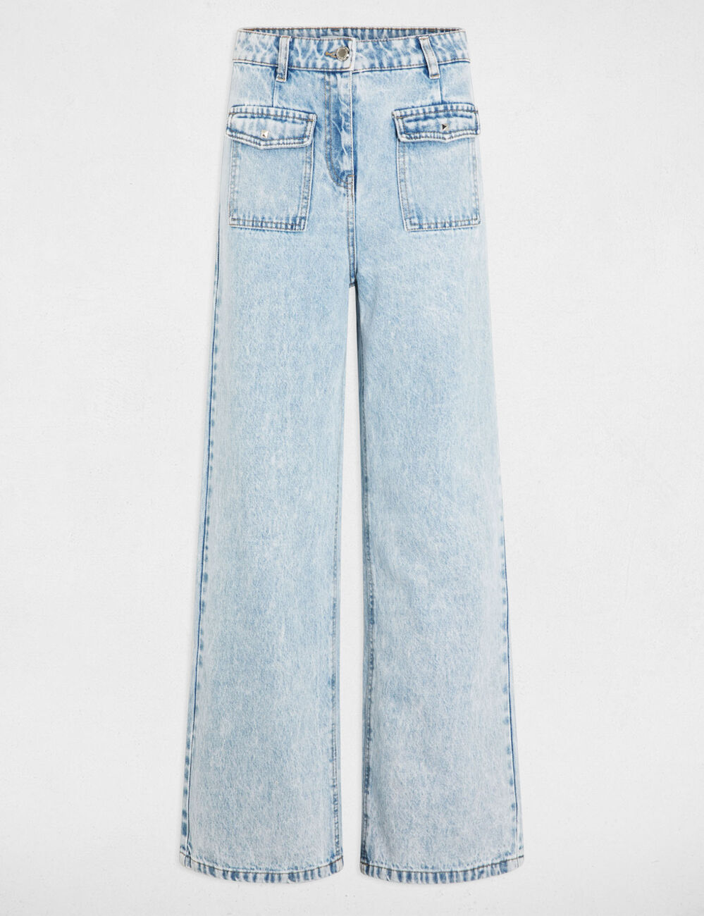 Jeans large taille haute denim bleach femme