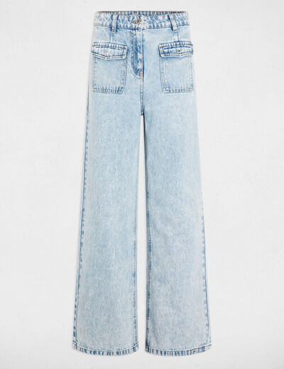 Jeans large taille haute denim bleach femme