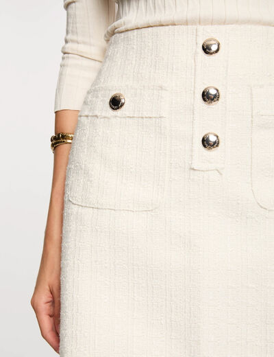 Jupe courte tweed ivoire femme