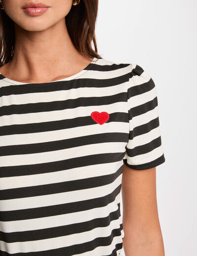 Gestreiftes T-shirt mit kurzen Ärmeln weiss damen