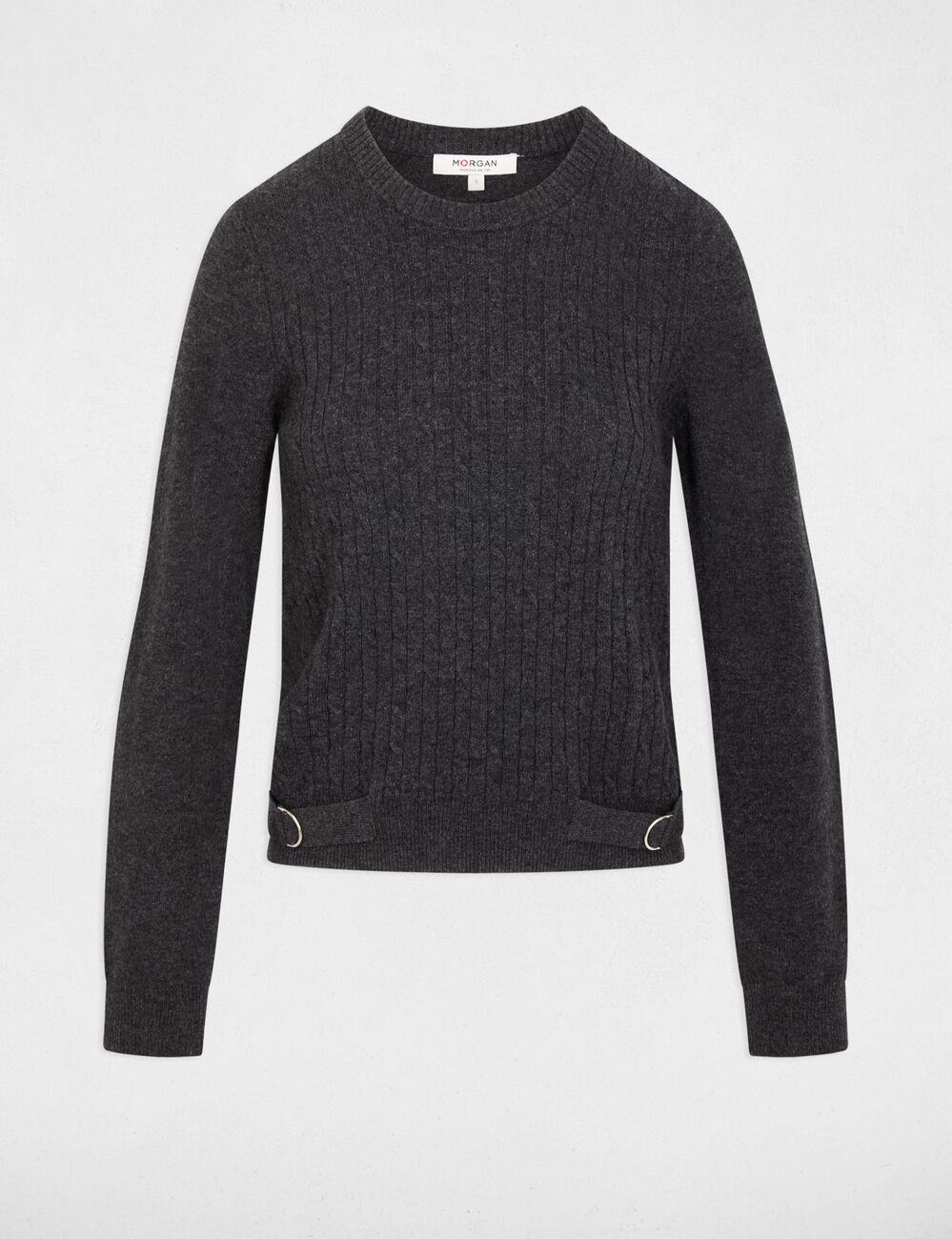 Pull col rond boucle gris fonc&eacute; femme