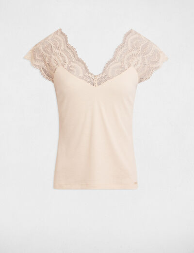 T-Shirt mit kurzen Ärmeln beige damen