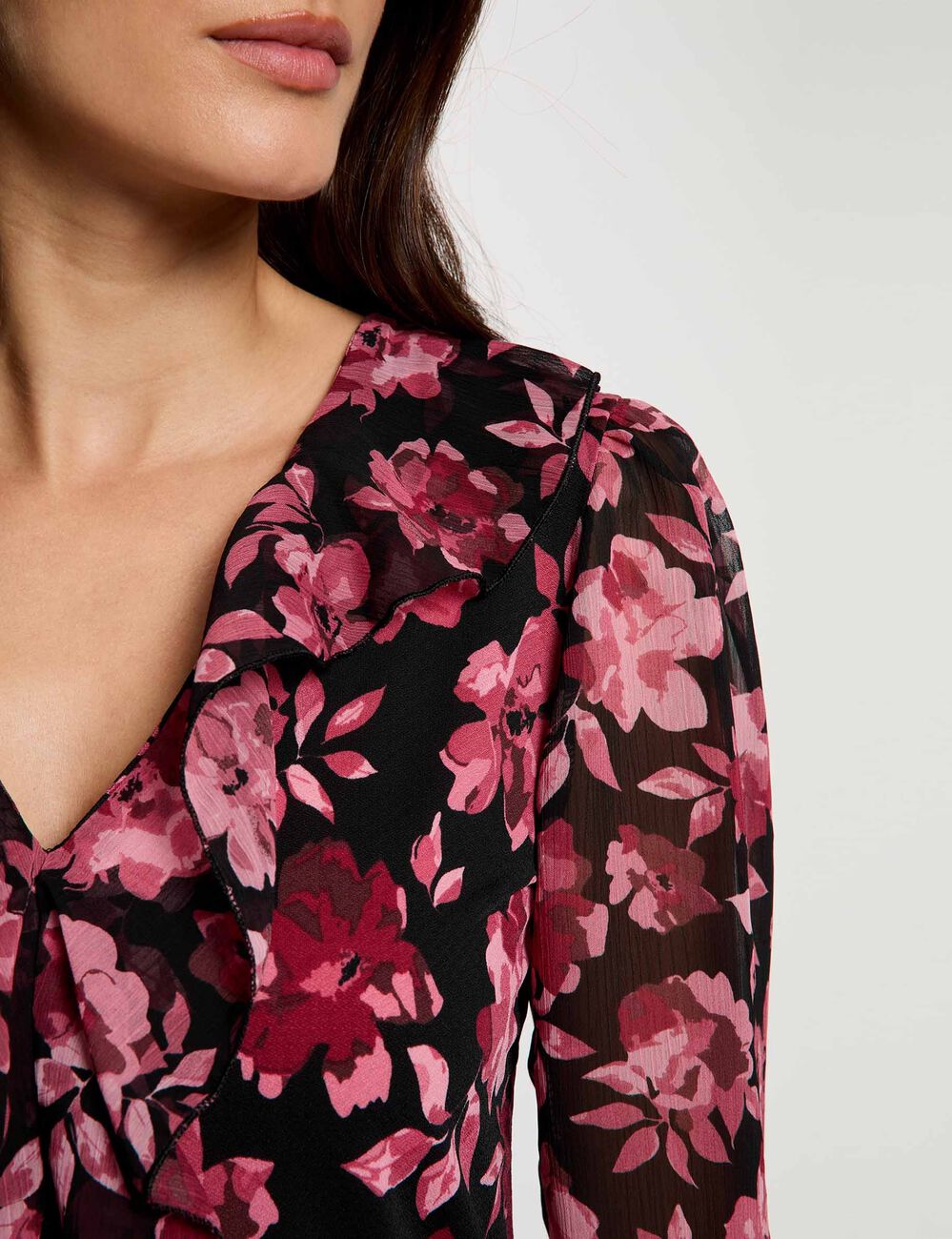 Blouse col v volants multicolore femme