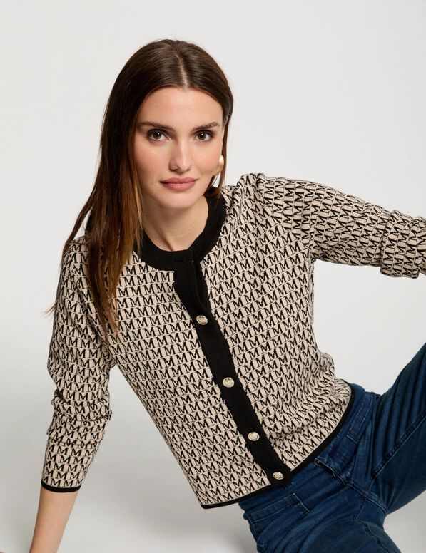 kurze bedruckte strickjacke sandfarben damen Kurze, bedruckte Strickjacke sandfarben damen