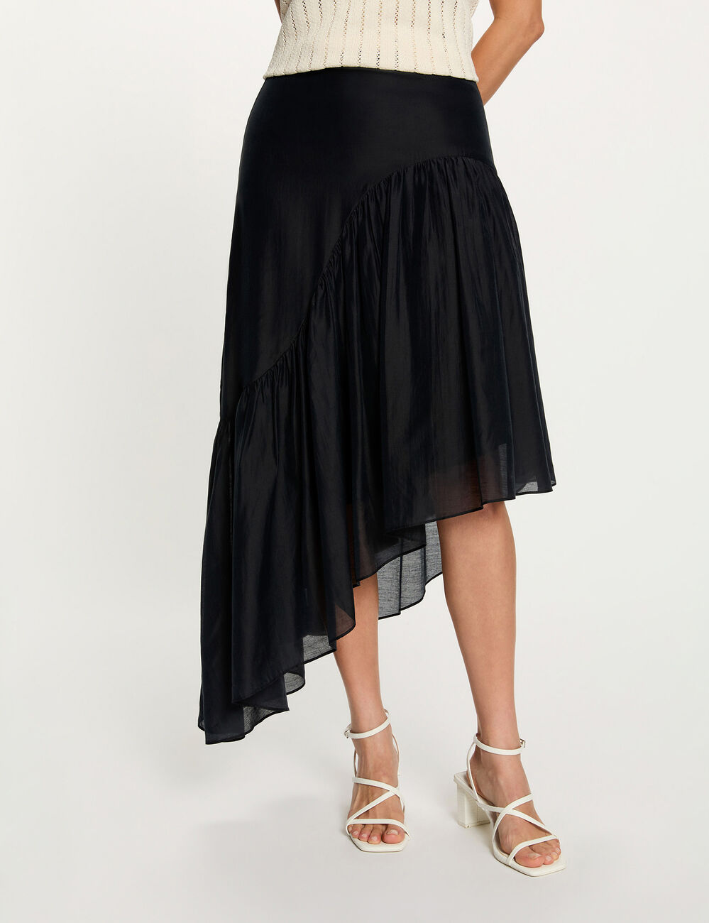 Jupe asym&eacute;trique taille haute bleu marine femme