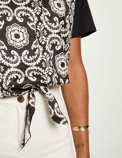 T-shirt cropped imprimé blanc femme