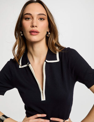Poloshirt mit Reißverschluss marineblau damen