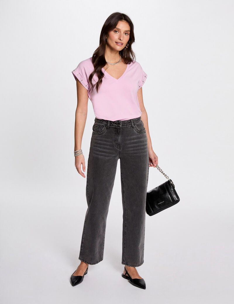 t shirt manches courtes clous rose pastel femme T-shirt manches courtes clous rose pastel femme