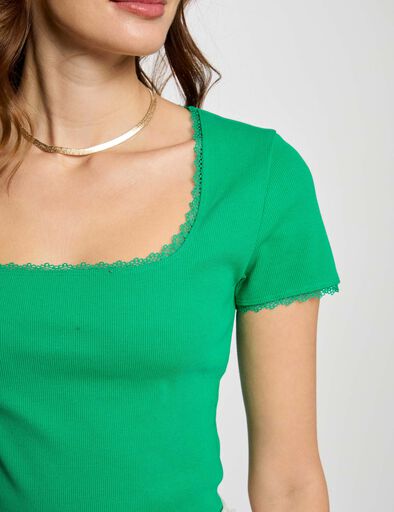 geripptes kurzarm t shirt smaragdgrun damen Geripptes Kurzarm-T-Shirt smaragdgrün damen