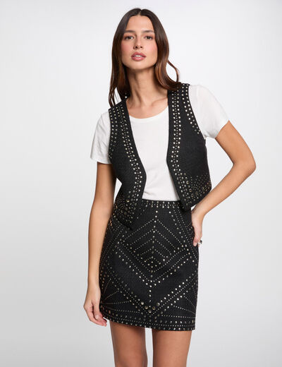 Ärmelloser Cardigan mit Nieten schwarz damen
