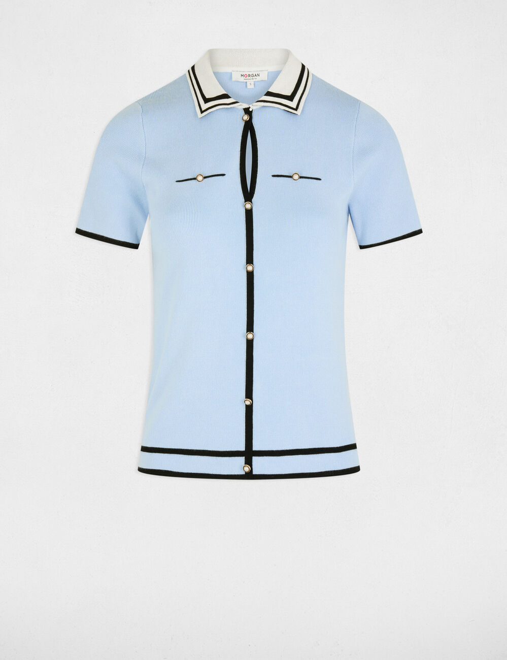 Kurzarm-Polo-Pullover himmelblau damen