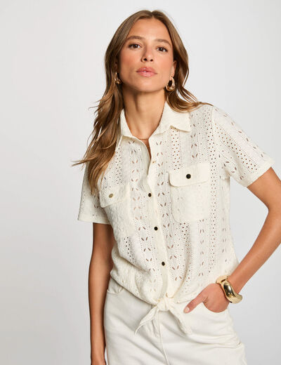 Chemise manches courtes ivoire femme