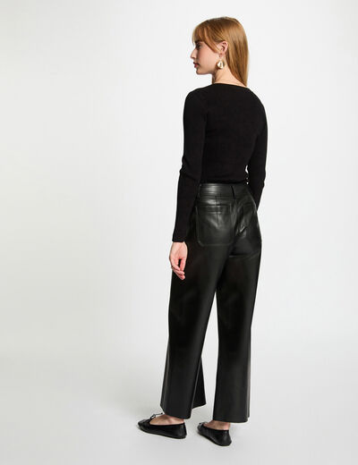 Langarmpullover aus feinem Strick mit Knöpfen schwarz damen