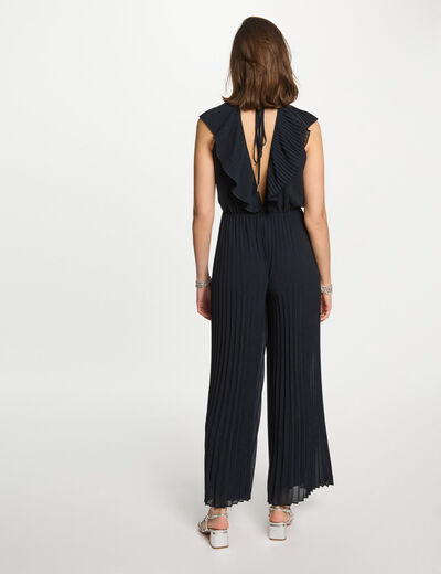 Combinaison longue plissée bleu marine femme