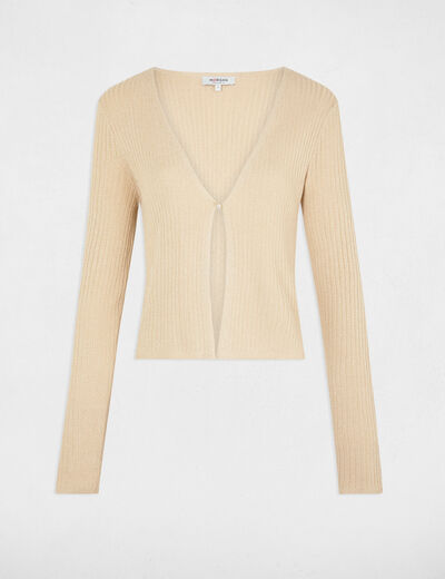 Gilet manches longues col en V jaune or femme
