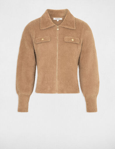 gilet manches longues col a revers camel femme Gilet manches longues col à revers camel femme
