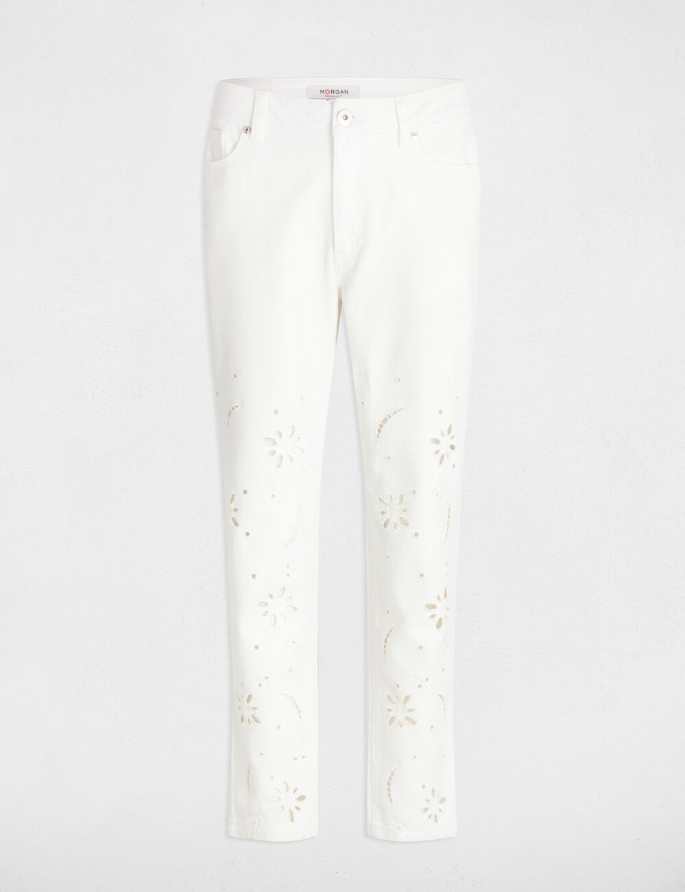 Bestickte gerade Jeans weiss damen