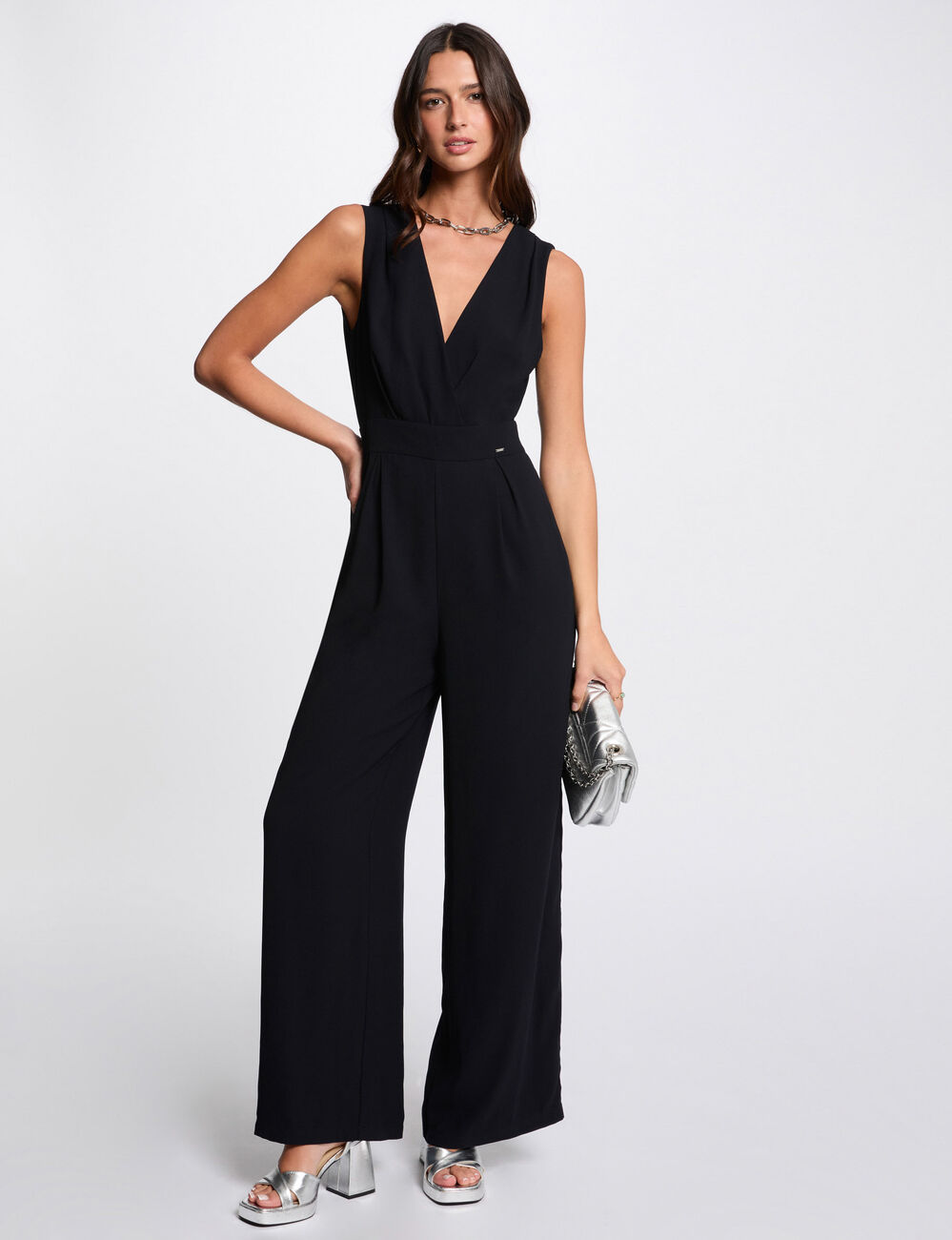 Langer Jumpsuit weitem Bein marineblau damen