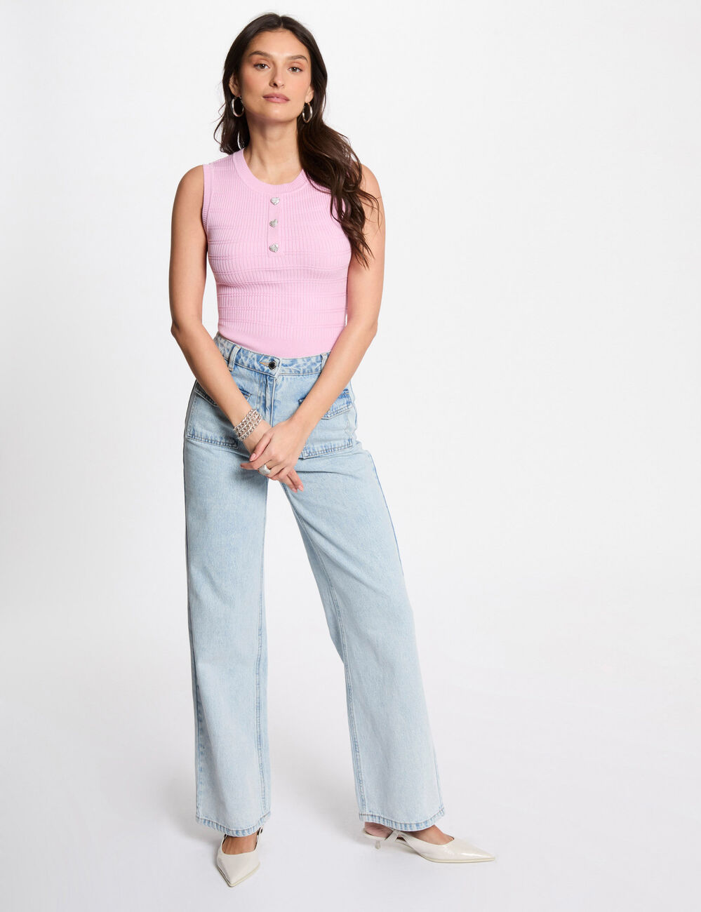 Ärmelloses Stricktop pastellrosa damen
