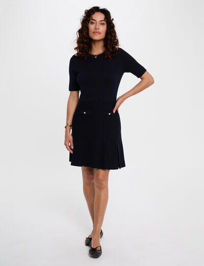 Robe courte trapèze bleu marine femme