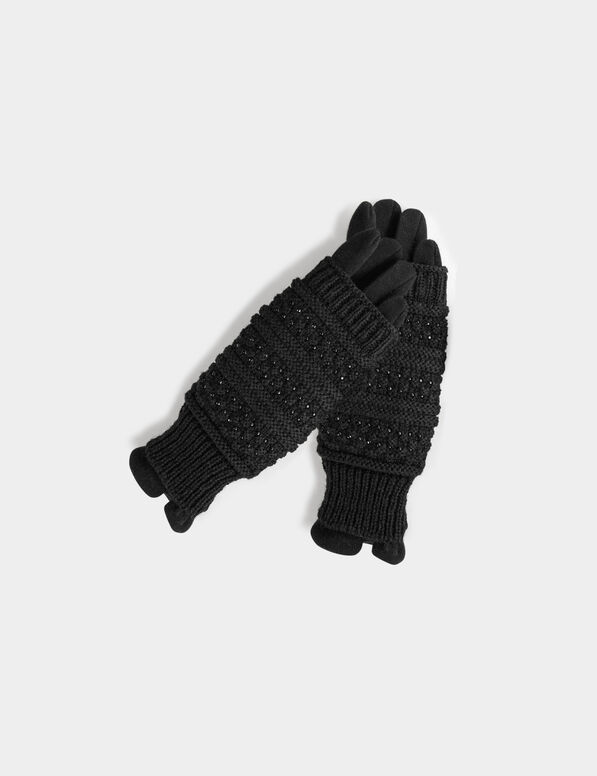 gants en maille avec strass noir femme schwarz damen