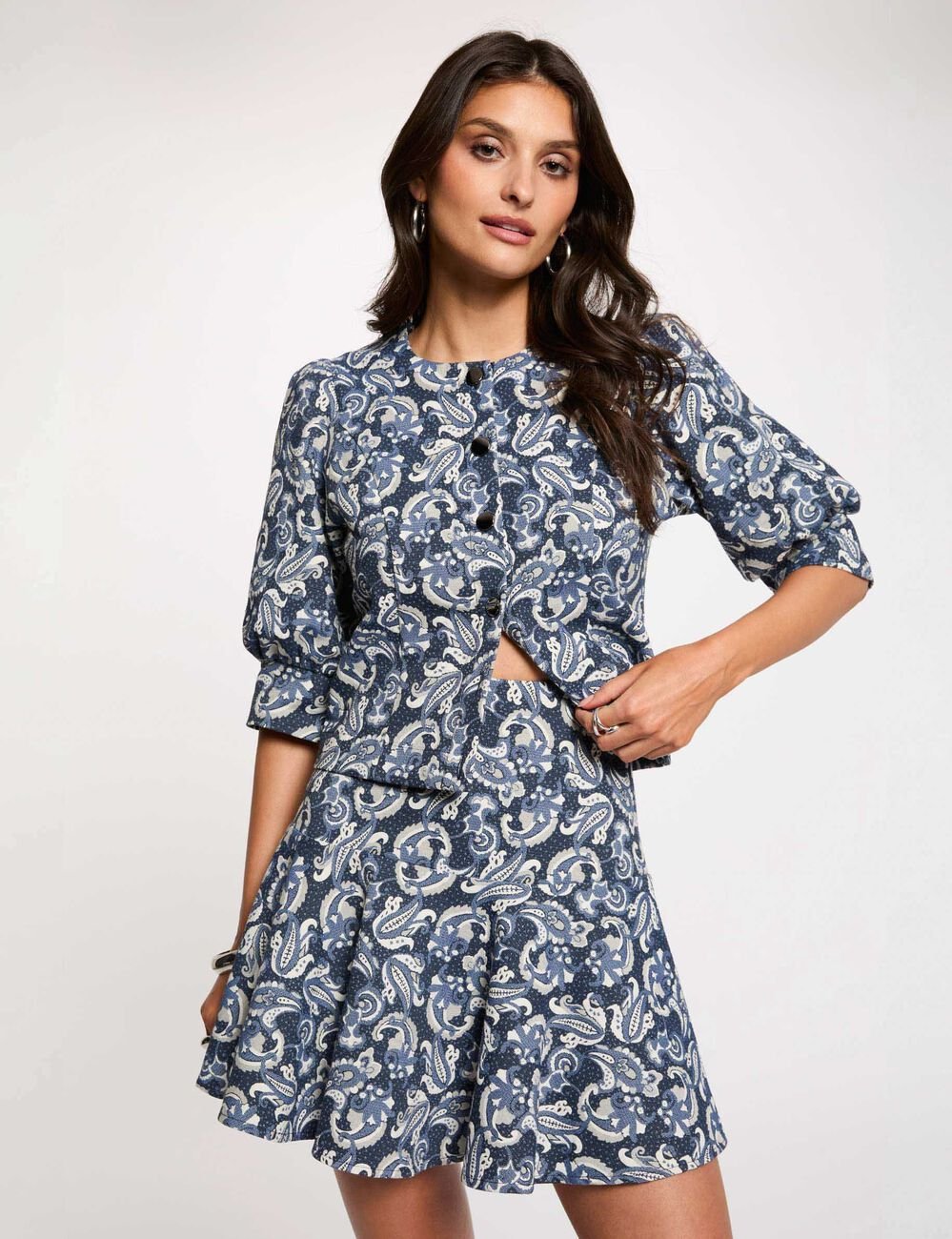 Jupe patineuse &eacute;vas&eacute;e bleu femme