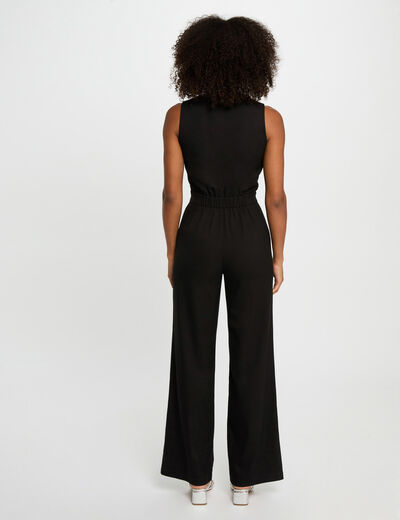 Langer Jumpsuit mit V-Ausschnitt schwarz damen