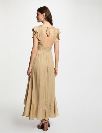 Robe longue droite satin beige femme