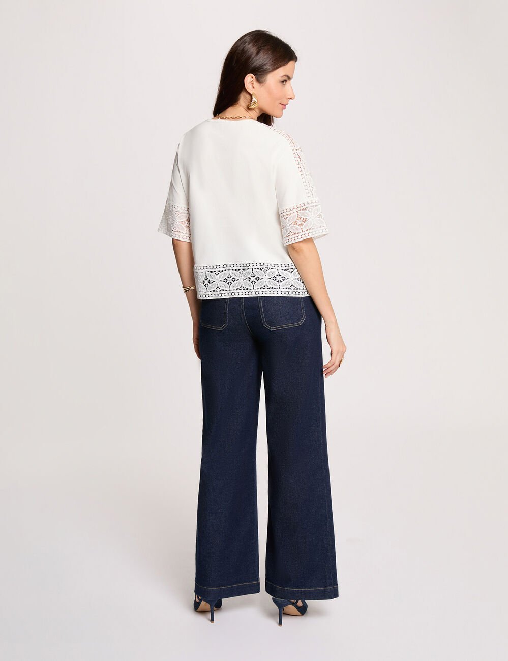 T-Shirt mit Rundhals und Spitze weiss damen