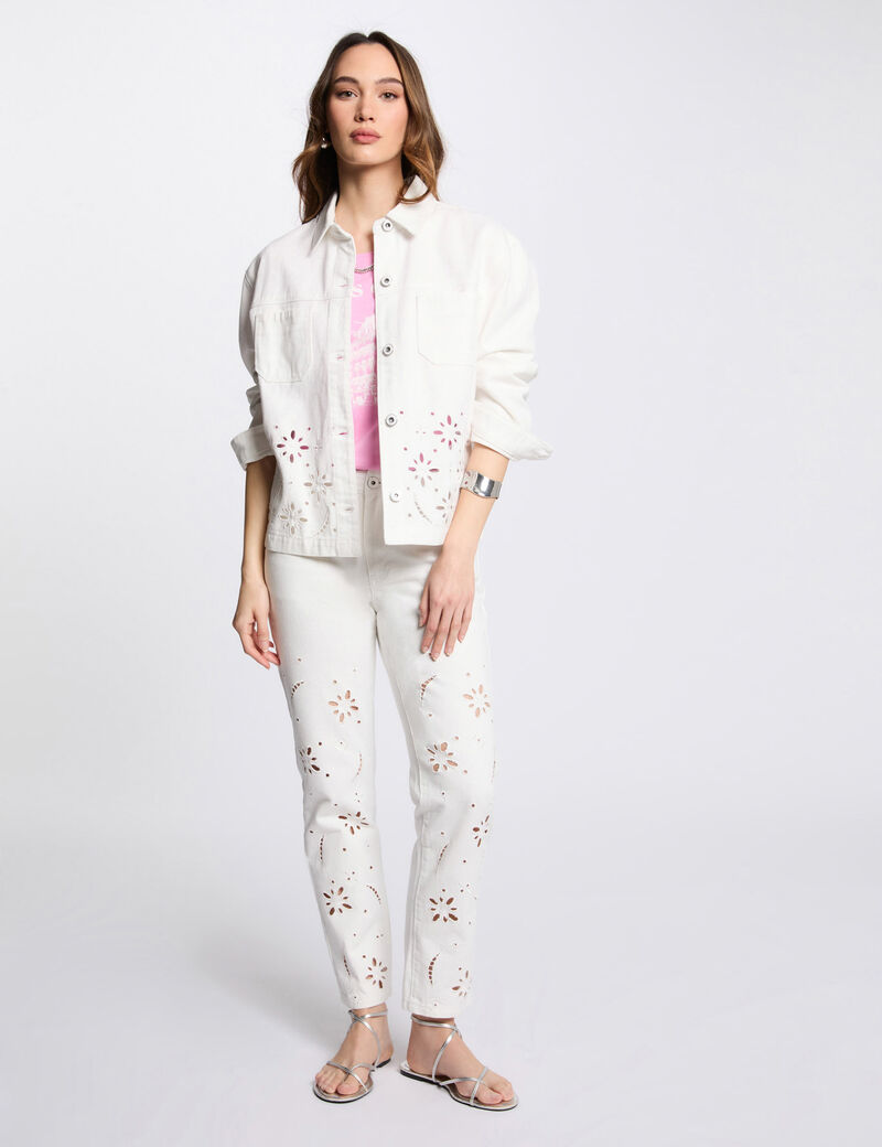 Veste en jean brodée blanc femme