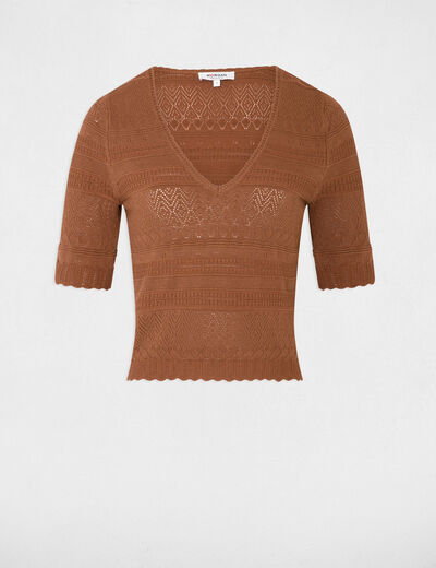 Kurzärmeliger Pullover cognacbraun damen