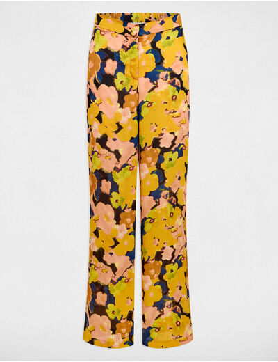 Pantalon large imprimé multicolore femme