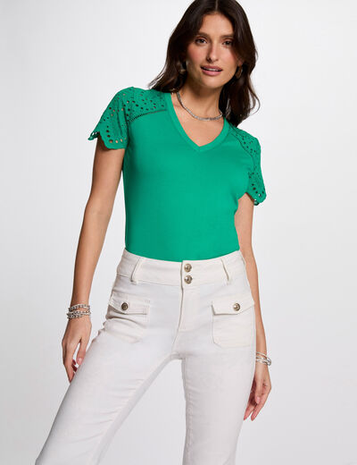 T-shirt manches courtes vert émeraude femme