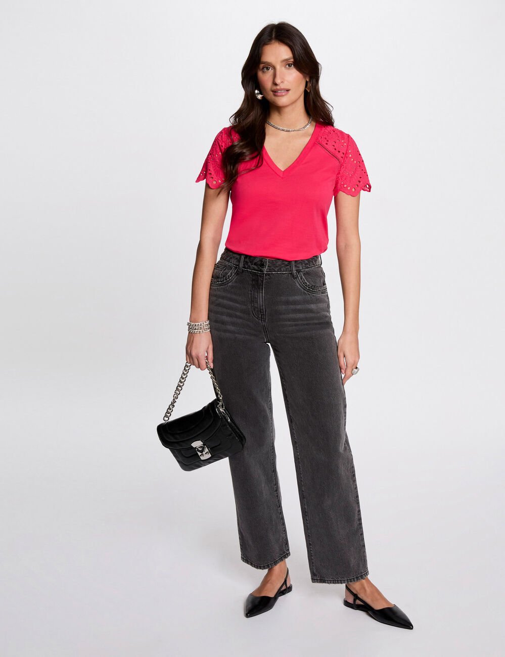 T-shirt manches courtes rose fushia femme