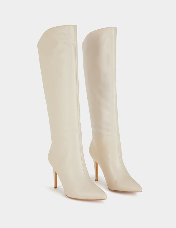 bottes hautes a talons aiguilles en cuir ivoire femme Bottes hautes à talons aiguilles en cuir ivoire femme
