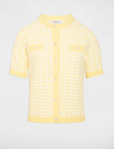 Gilet manches courtes imprim&eacute; jaune clair femme